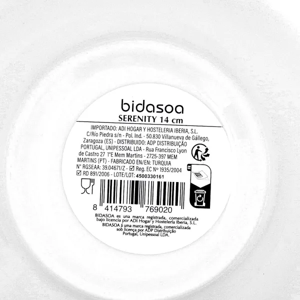 Snack Bowl Bidasoa Serenity Hydrozero White Ceramic (6 Units)