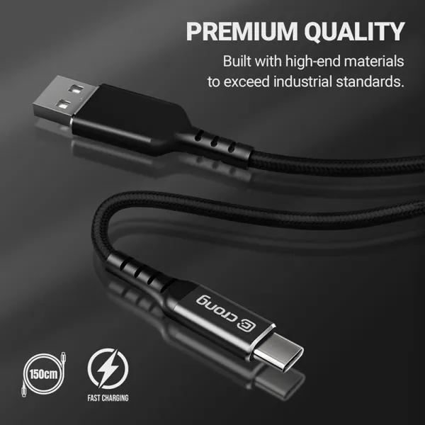 Crong Armor Link - 60W PD 3A USB-A to USB-C Cable 150cm (Black)
