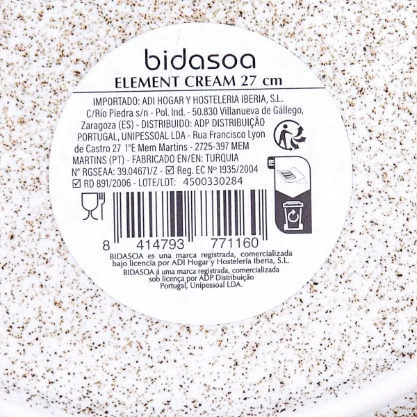 Flat Plate Bidasoa Element Hydrozero Beige Ceramic Ø 27 cm (6 Units)