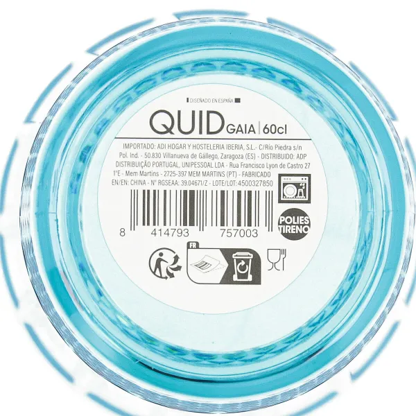 Vesilasi Quid Gaia Turkoosi Muovinen 600 ml (12 osaa)