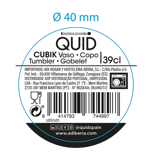 Стакан Quid Cubik Прозрачный Cтекло 390 ml (6 штук)