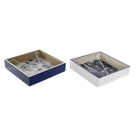 Servetėlės laikiklis DKD Home Decor Metalinis Balta Tamsiai mėlyna Medžio MDF (2 pcs)
