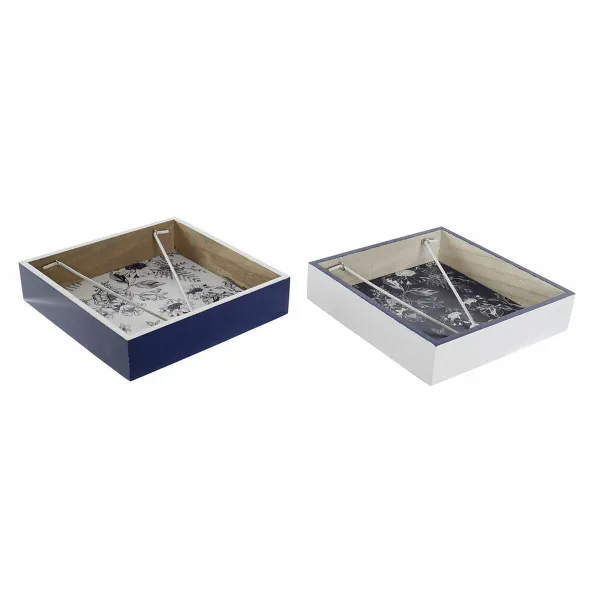 Коробка для салфеток DKD Home Decor Металл Белый Тёмно Синий Деревянный MDF (2 pcs)