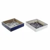 Коробка для салфеток DKD Home Decor Металл Белый Тёмно Синий Деревянный MDF (2 pcs)