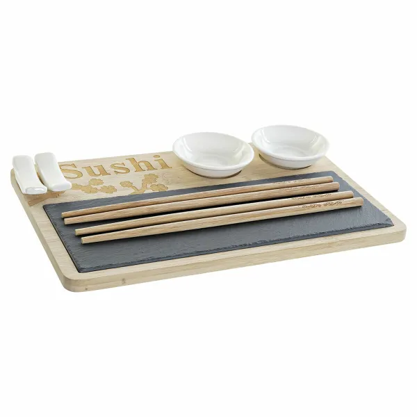 Suši Komplekts DKD Home Decor PC-186227 Balts Melns Dabisks Bambuss Valde / Dēlis Moderns Austrumniecisks 28,5 x 18,5 x 2,6 cm (