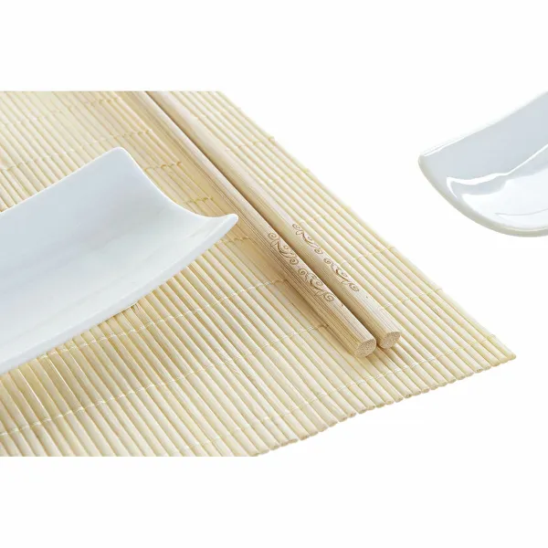 Suši rinkinys DKD Home Decor Bambukas Keramikos dirbinys Balta Natūralus Rytietiškas 28,5 x 19,5 x 3,3 cm (9 Dalys) (28,5 x 19,5