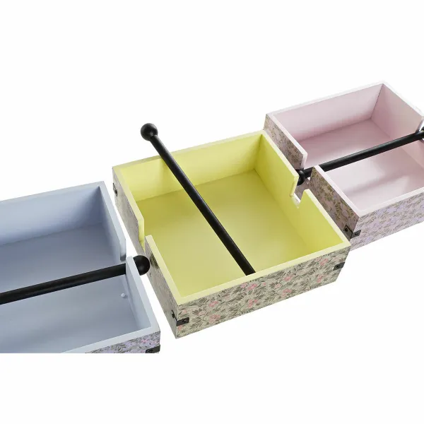 Salvešu Turētājs DKD Home Decor Zils Zaļš Rozā Metāls Koks MDF 3 Daudzums 22 x 18 x 6 cm