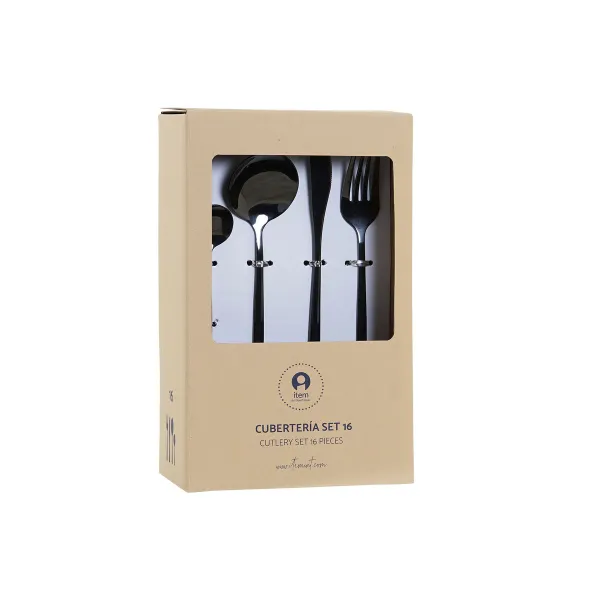 Stainless Steel Cutlery Set DKD Home Decor Black Stainless steel 3 x 1,5 x 13 cm 16 Pieces