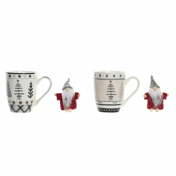 Mug DKD Home Decor Pink Black Bone China Porcelain (360 ml) (2 Units)