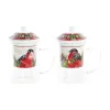 Puodelis su sieteliu DKD Home Decor Paukštis Stiklas Porcelianas Raudona (300 ml) (2 vnt.)