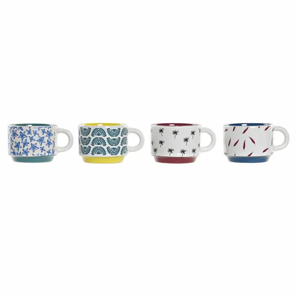 Osainen kahvikuppisetti DKD Home Decor Keltainen Sininen Monivärinen Turkoosi Punaruskea Metalli Kivitavara 150 ml