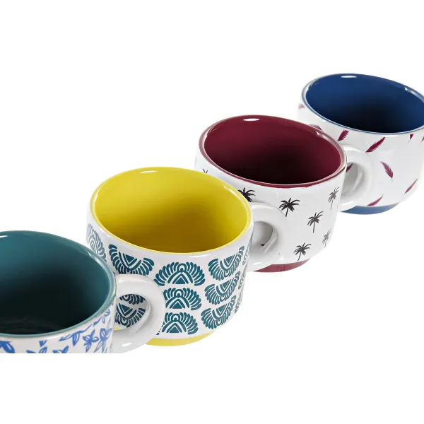 Komplekts ar kafijas tasēm DKD Home Decor Dzeltens Zils Daudzkrāsains Tirkīzs Sarkanbrūns Metāls Keramika 150 ml