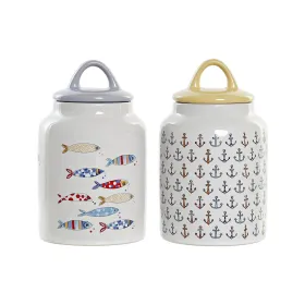 Skārdene DKD Home Decor Balts Daudzkrāsains Keramika Vidusjūra (2 gb.)