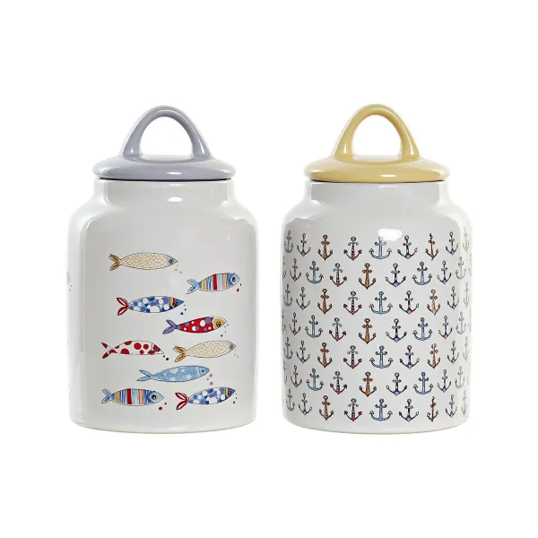 лодка DKD Home Decor Белый Разноцветный Керамика Средиземноморье (2 штук)