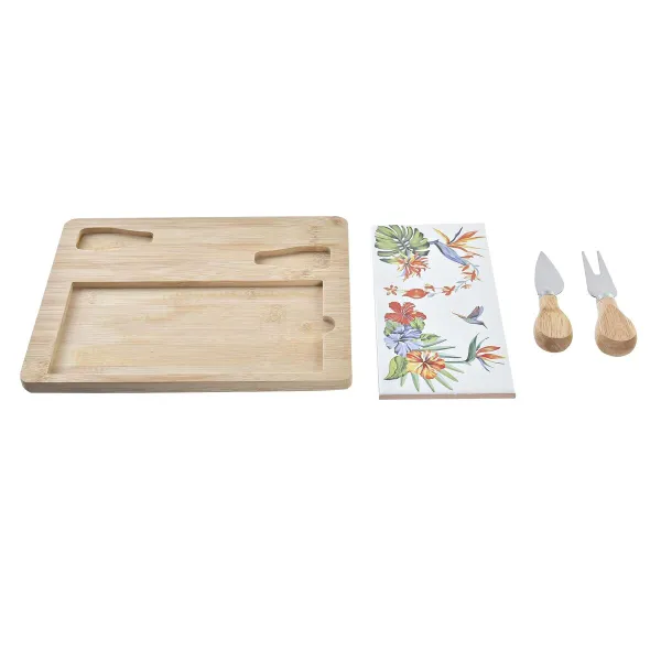 Lenta sūriui DKD Home Decor Bambukas Keramikos dirbinys 24,5 x 20 x 1,2 cm (4 vnt.)