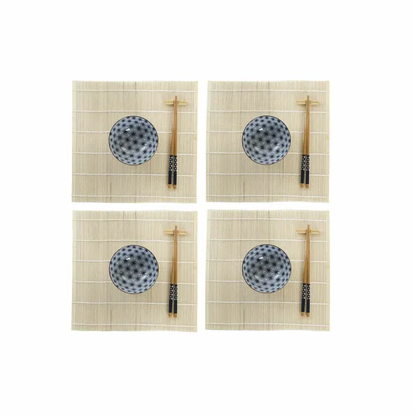 Sushisetti DKD Home Decor 14,5 x 14,5 x 31 cm Sininen Kivitavara Itämainen (16 Kappaletta)
