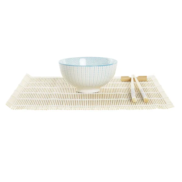 Suši Komplekts DKD Home Decor 14,5 x 14,5 x 31 cm Zils Balts Keramika Austrumniecisks (16 Daudzums)