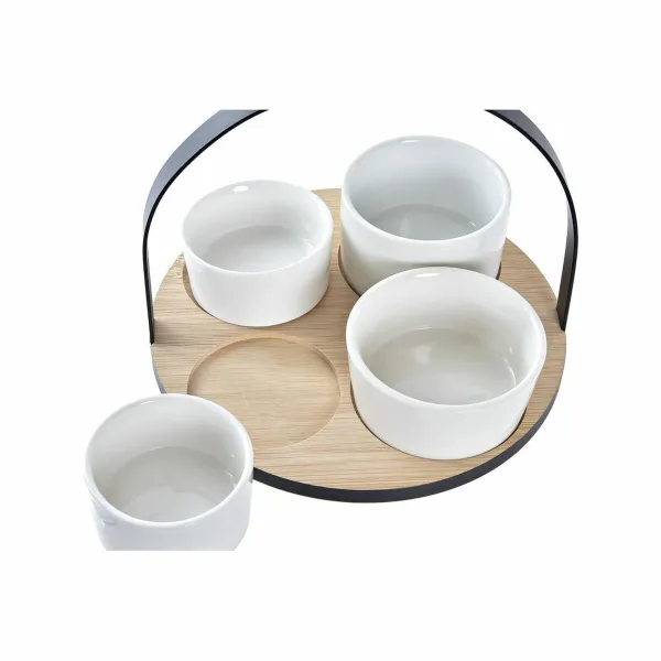 Uzkodu komplekts DKD Home Decor Balts/Melns Metāls Bambuss Keramika Loft 5 Daudzums 20 x 20 x 14 cm
