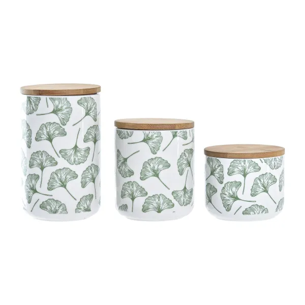 3 caurules DKD Home Decor Dabisks Balts Zaļš Bambuss Keramika Tropiskais 10 x 10 x 17 cm