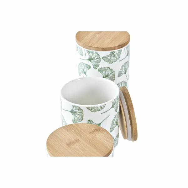 3 indeliai DKD Home Decor Natūralus Balta Žalia Bambukas Keramikos dirbinys Tropinis 10 x 10 x 17 cm