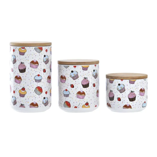 3 caurules DKD Home Decor Dabisks Balts Daudzkrāsains Bambuss Keramika 10 x 10 x 17 cm Kēksa