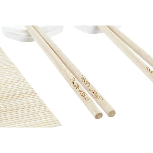 Sushisetti DKD Home Decor Metalli Bambu Valkoinen Luonnollinen Itämainen 30 x 40 cm 28 x 22 x 2,5 cm (9 Kappaletta)