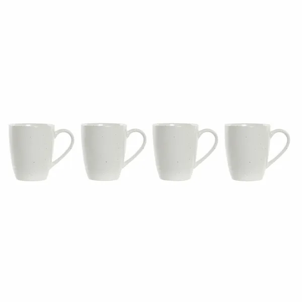 4 Piece Mug Set DKD Home Decor White Natural Rubber wood Stoneware 300 ml 19 x 13 x 31 cm