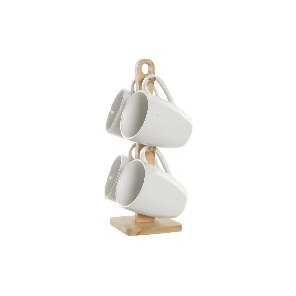 Komplekts ar 4 krūzēm DKD Home Decor Balts Dabisks Kaučuka koks Keramika 300 ml 19 x 13 x 31 cm