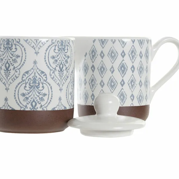 Sokeriastia DKD Home Decor Sininen Valkoinen Ruskea Kivitavara 12,5 x 6,5 x 8 cm (2 pcs)