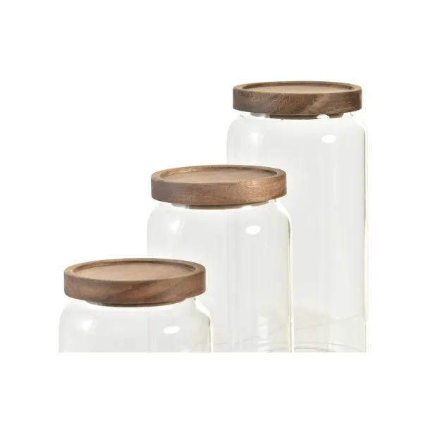 3 purkkia DKD Home Decor Akaasia Borosilikaattilasi (1 L) (400 ml) (700 ml) (3 Kappaletta)