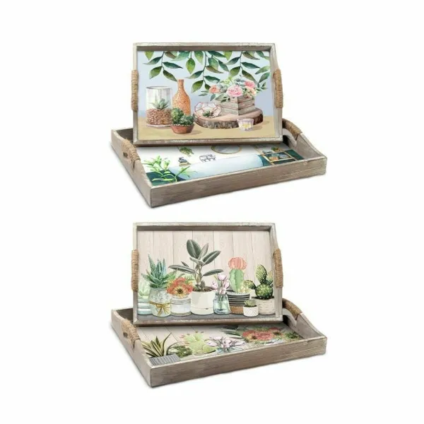 Paplāšu Komplekts DKD Home Decor 40 x 30 x 6 cm Koks MDF (2 gb.)