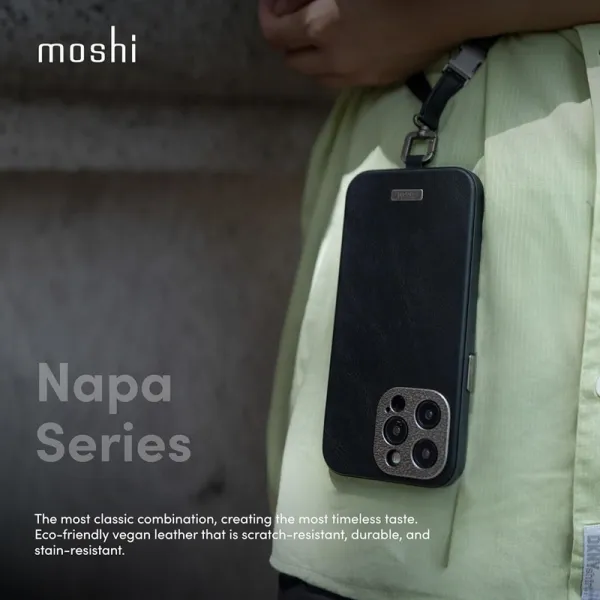 Moshi Napa MagSafe - Leather case for iPhone 15 Pro Max (Midnight Black)