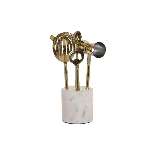 Cocktail Setti DKD Home Decor 10 x 3 x 21 cm Hopeinen Kullattu Ruostumaton teräs Marmori