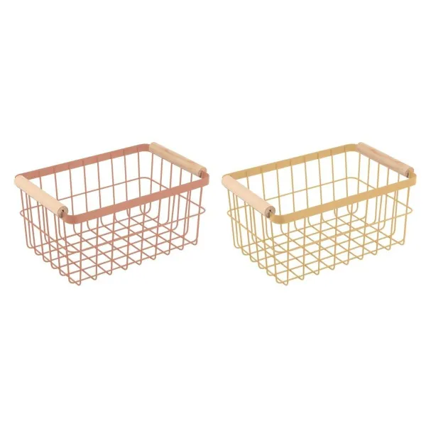 Универсальная корзина DKD Home Decor Металл терракот Жёлтый Сосна (30,5 x 20 x 14,5 cm) (2 штук)