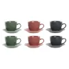 Setti 6 kuppia lautasilla DKD Home Decor Vihreä Pinkki Tumman harmaa Kivitavara 150 ml 16 x 17 x 35 cm