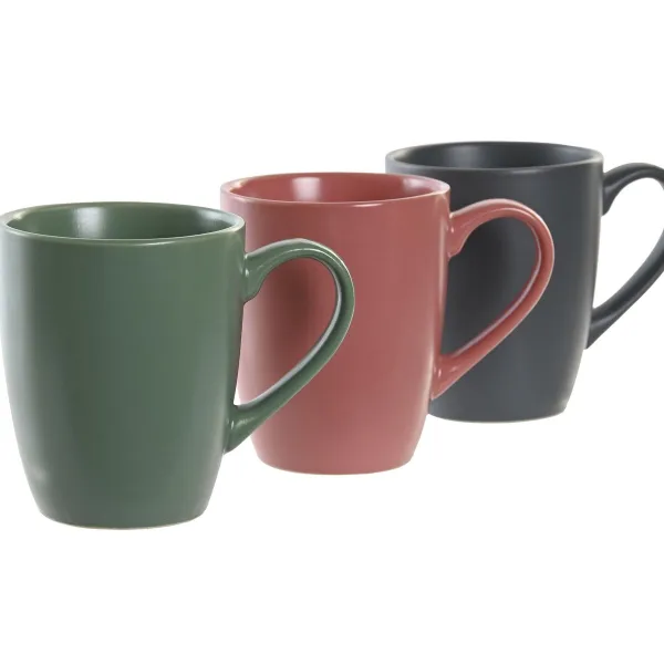 4-osainen mukisetti DKD Home Decor Vihreä Pinkki Luonnollinen Tumman harmaa Kivitavara 160 ml 17 x 12 x 39 cm