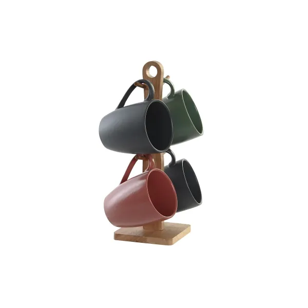 Komplekts ar 4 krūzēm DKD Home Decor Zaļš Rozā Tumši pelēks Keramika 300 ml 19 x 13 x 31 cm