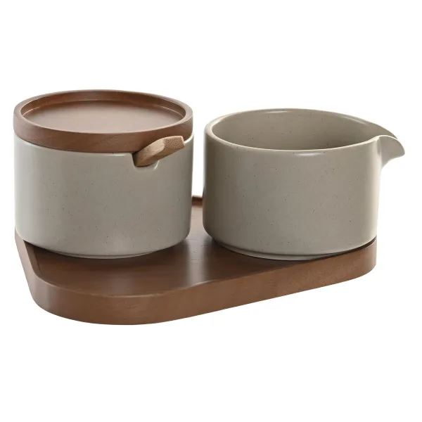 Cukurtrauks DKD Home Decor 19,5 x 18,5 x 7 cm Bēšs Brūns Kaučuka koks 4 Daudzums