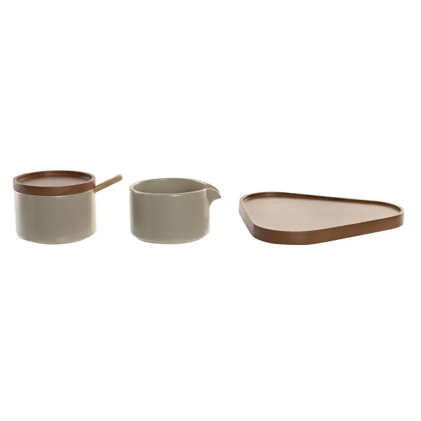 Sokeriastia DKD Home Decor 19,5 x 18,5 x 7 cm Beige Ruskea Kumipuu 4 Kappaletta
