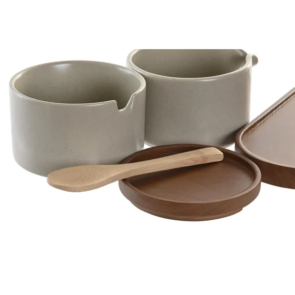 Sokeriastia DKD Home Decor 19,5 x 18,5 x 7 cm Beige Ruskea Kumipuu 4 Kappaletta