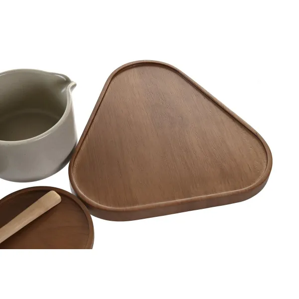 Sokeriastia DKD Home Decor 19,5 x 18,5 x 7 cm Beige Ruskea Kumipuu 4 Kappaletta