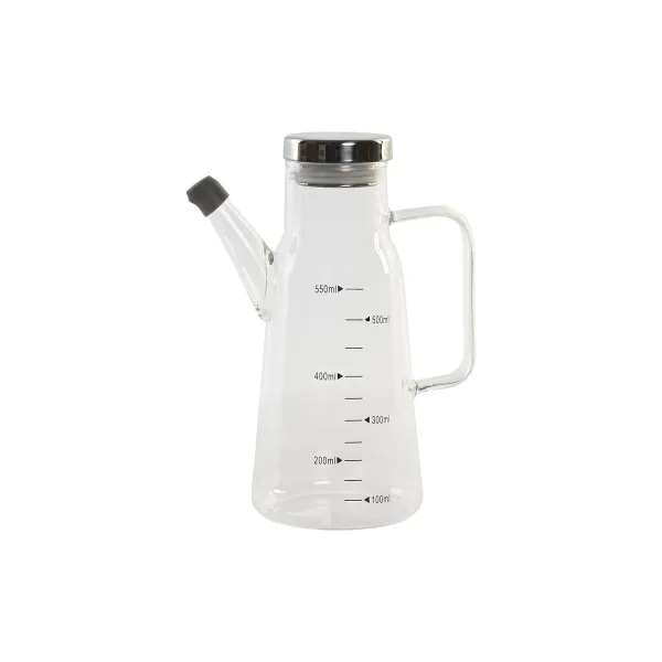 Menāža DKD Home Decor 15 x 9 x 19,6 cm Sudrabains Nerūsējošais tērauds 550 ml Borosilikāta glāze
