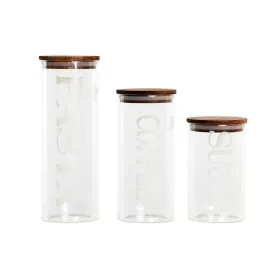 3 caurules DKD Home Decor 10,2 x 10,2 x 27,7 cm Dabisks Caurspīdīgs Akācija Vēstules Borosilikāta glāze