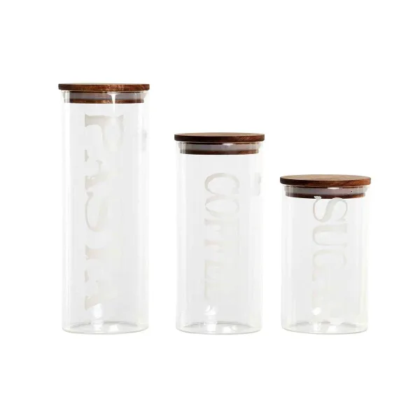 3 caurules DKD Home Decor 10,2 x 10,2 x 27,7 cm Dabisks Caurspīdīgs Akācija Vēstules Borosilikāta glāze