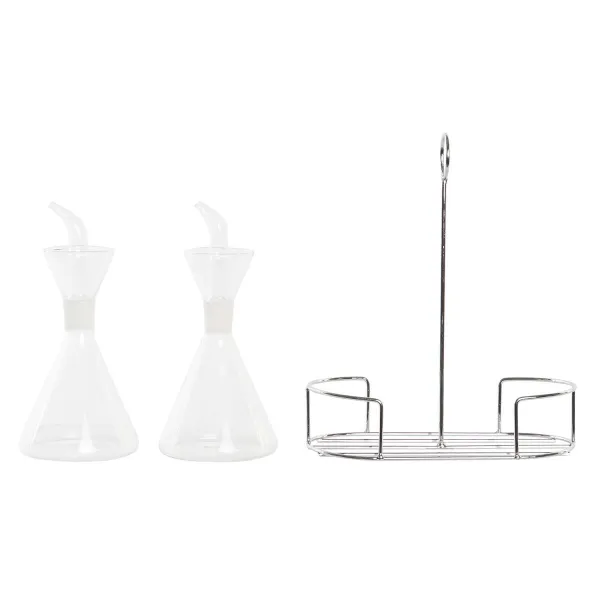 Aliejaus ir acto rinkinys DKD Home Decor 200 ml 19,5 x 10 x 23,5 cm Metalinis Skaidrus 2 vnt. Borosilikatinis stiklas
