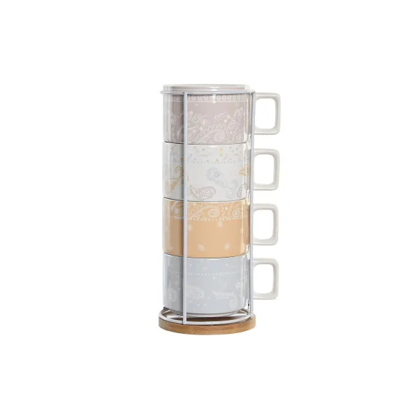 Vnt. kavos puodelių rinkinys DKD Home Decor Geltona Mėlyna Balta Raudona Metalinis Bambukas Dolomite 260 ml