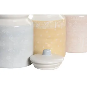 Skārdene DKD Home Decor 12 x 12 x 16 cm Zils Rozā Dzeltens Dolomite Shabby Chic (3 gb.)