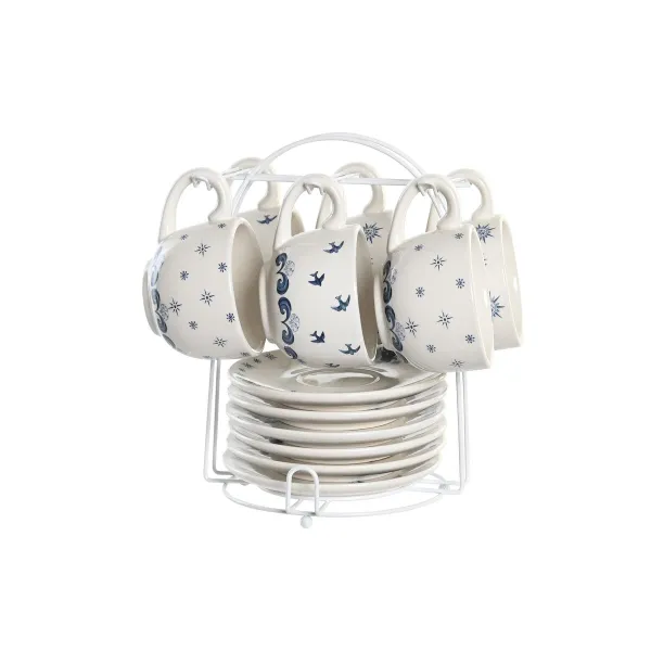 Krūzīšu komplekts ar apakštasēm DKD Home Decor Zils Balts Metāls Dolomite 180 ml 20 x 18 x 20 cm