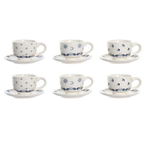 Puodelių su lėkštutėmis rinkinys DKD Home Decor Mėlyna Balta Metalinis Dolomite 180 ml 20 x 18 x 20 cm
