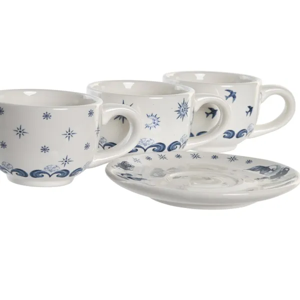 Krūzīšu komplekts ar apakštasēm DKD Home Decor Zils Balts Metāls Dolomite 180 ml 20 x 18 x 20 cm